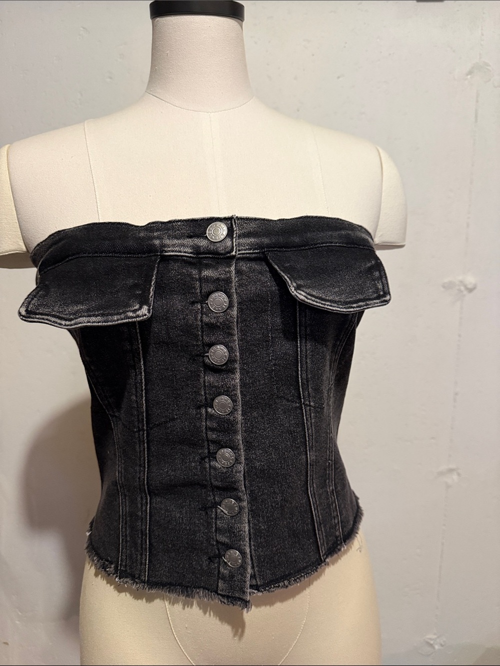 Women's Black Denim Off-Shoulder Crop Top